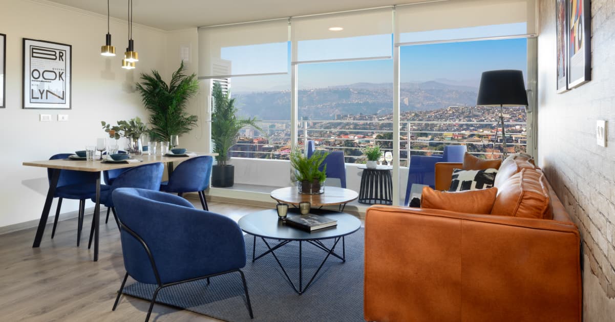 Living con vista panorámica en Edificio Alto Marañón 3, Viña del Mar